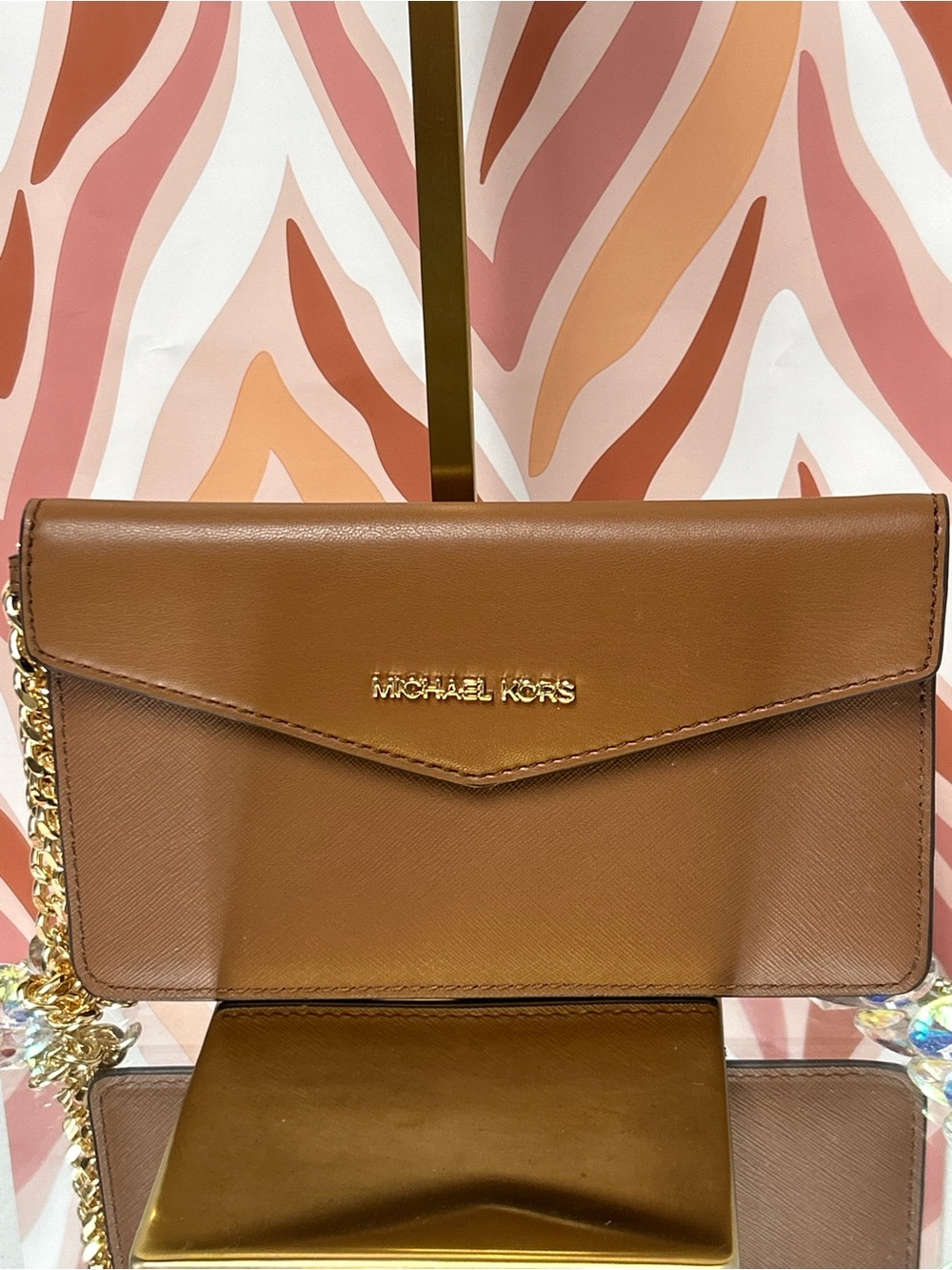 MICHAEL KORS Brown Leather Envelope Clutch/Wristlet Approx. 8 x 5